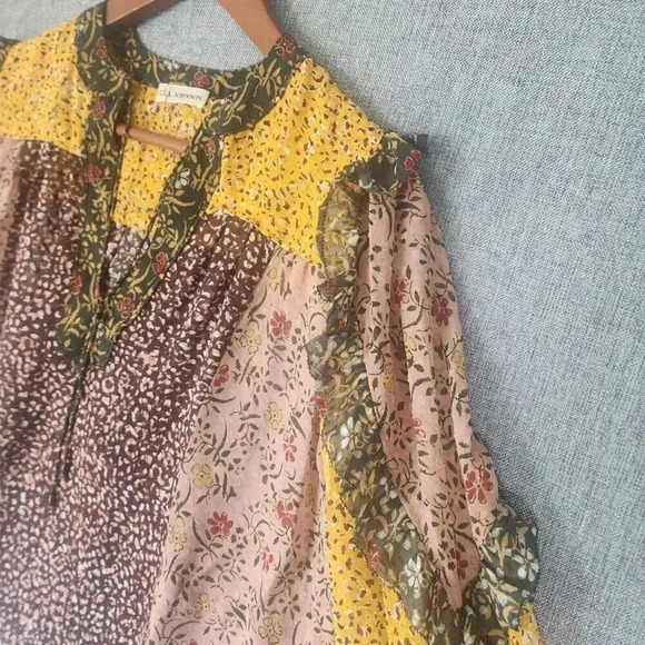 Ulla Johnson Norma Blouse Women's Multicolor Sheer Floral Patchwork Ruffle Boho - Picture 10 of 11